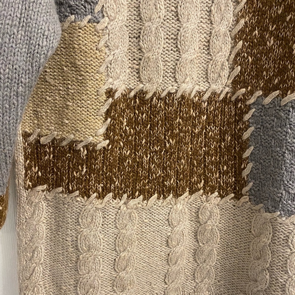 Vintage Patchwork Cable Knit Sweater Wool Cotton Blend Retro Size Medium - Picture 7 of 13